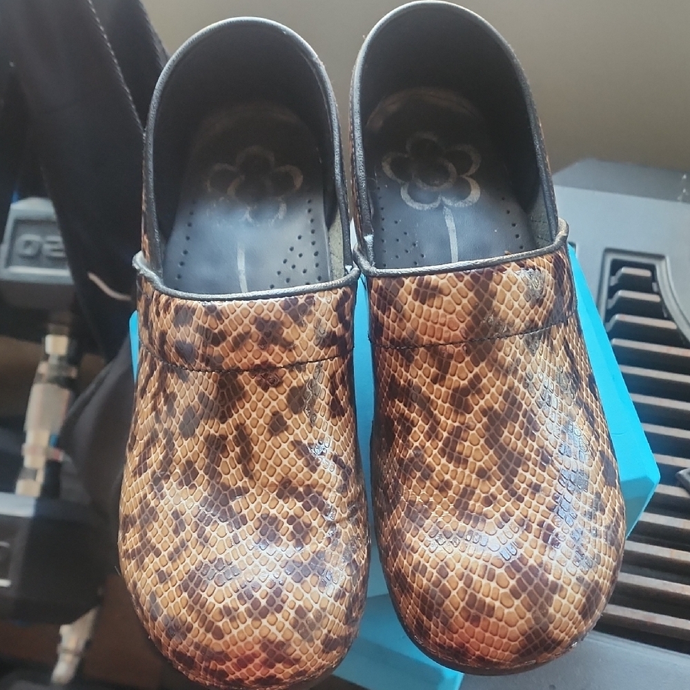 Sanita Brown Snake Print Mules